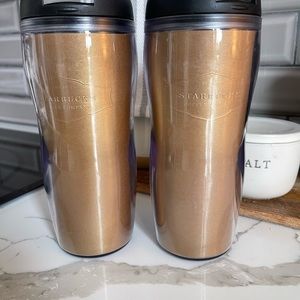 Set of 2 Starbucks bronze 2004 travel tumblers